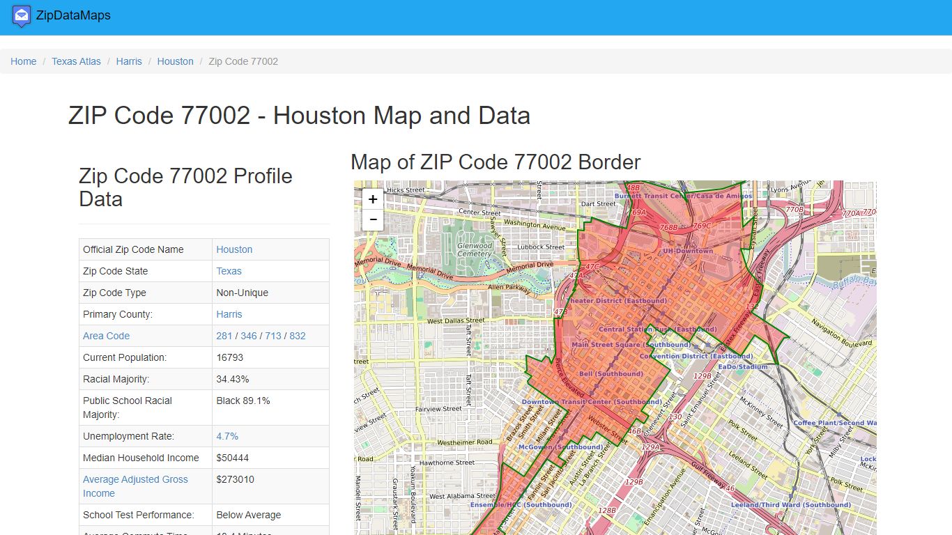 Zip Code 77002 - Houston TX Map, Data, Demographics and More - Updated ...